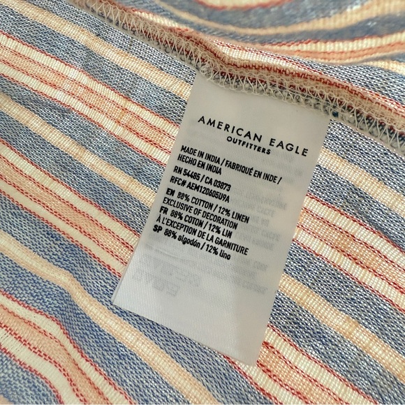 American Eagle Striped Boho Peasant Tassel Tie Linen Cotton Blouse - Picture 8 of 8